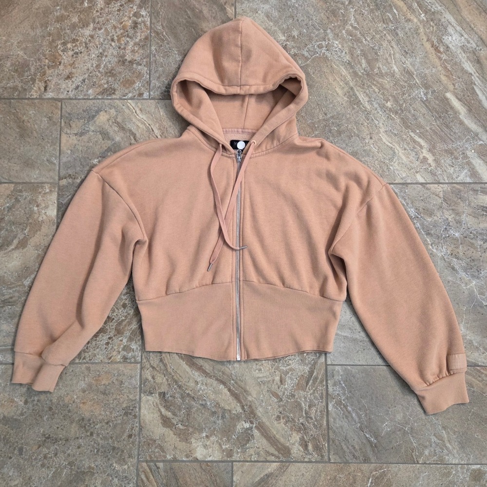Victoria's Secret Cropped Full Zip Hoodie Peach Apricot‎ Drop Shoulder Womens L